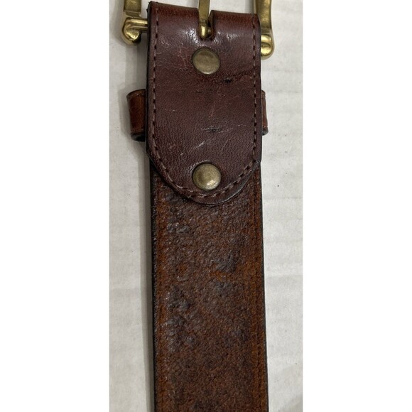 L. L. Bean Brown Leaf Embossed Leather Belt Solid Brass Buckle Sz 30 main image 14